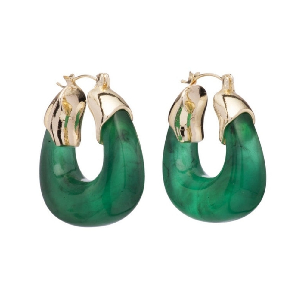 Mayamar Green Resin Hoops with 24K Gold Plate